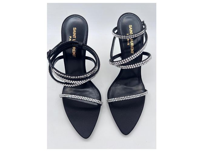 Saint Laurent SA TINE 110 SANDAL C SAT/STR 10 CREPE SATIN/STRA SS NERO/CRISTAL - vista 7