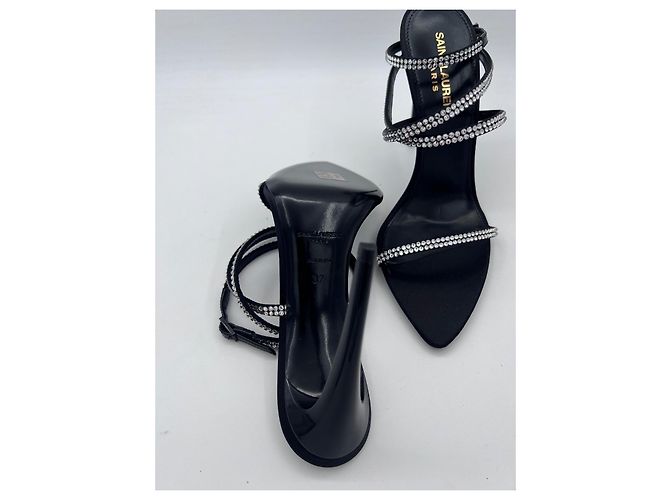 Saint Laurent SA TINE 110 SANDAL C SAT/STR 10 CREPE SATIN/STRA SS NERO/CRISTAL - vista 8