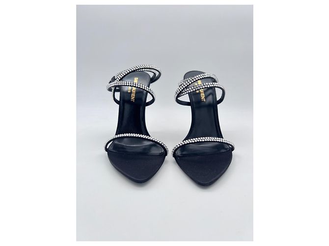 Saint Laurent SA TINE 110 SANDAL C SAT/STR 10 CREPE SATIN/STRA SS NERO/CRISTAL - vista 9