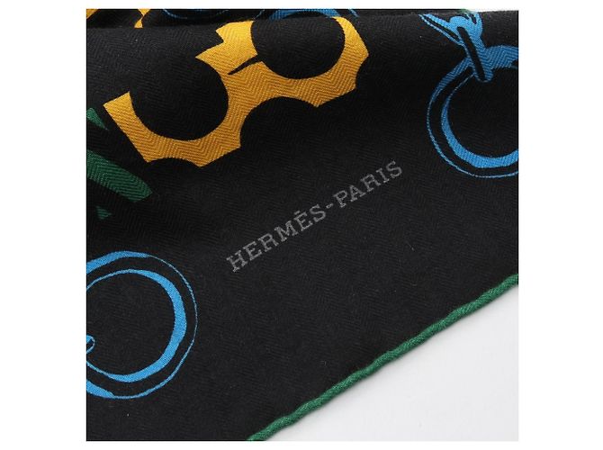 Sciarpa Hermès Carré Geant LISTA IN CATENE 140 Nero Multicolore - vista 3