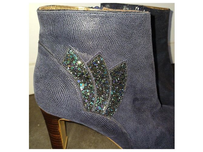 Patricia Blanchet Blaue Wildleder-Stiefeletten mit Glitzerdetails - Ansicht 2