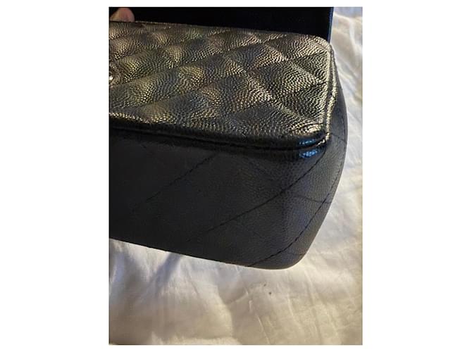 Timeless Peça muito rara. Bolsa Chanel Retangular com Aba em couro caviar preto - vista 12