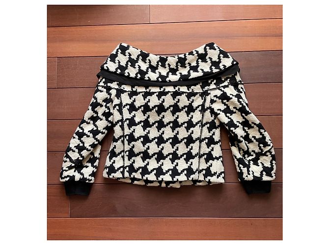 Donna Karan Black Label Houndstooth Wool and Cashmere Jacket White - view 6