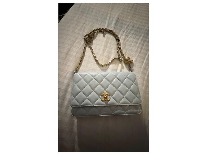 Wallet On Chain Portafoglio Chanel in Pelle Trapuntata Blu Chiaro - vista 2