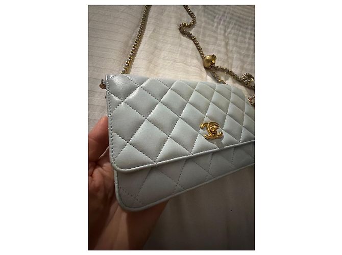 Wallet On Chain Portafoglio Chanel in Pelle Trapuntata Blu Chiaro - vista 6