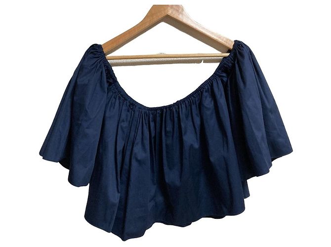 Autre Marque Off-Shoulder geraffte Bluse Sincerely Tommy Blau Marineblau - Ansicht 2