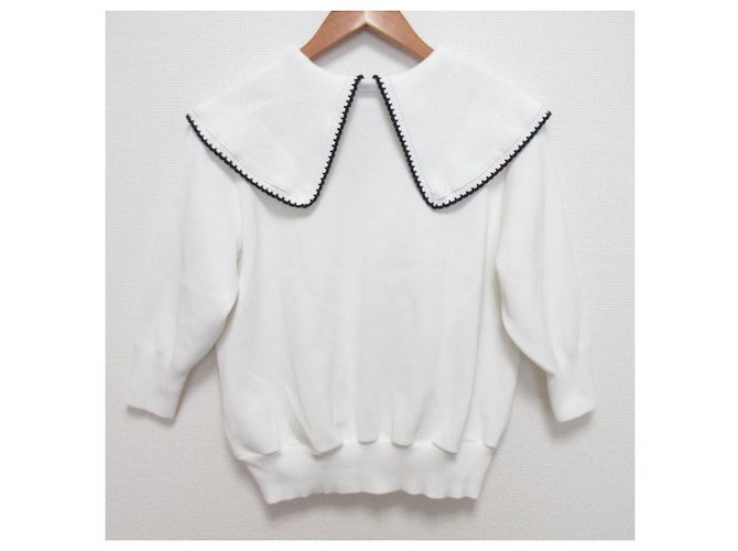 Autre Marque Strickpullover mit besticktem Kragen Yori Weiß - Ansicht 2