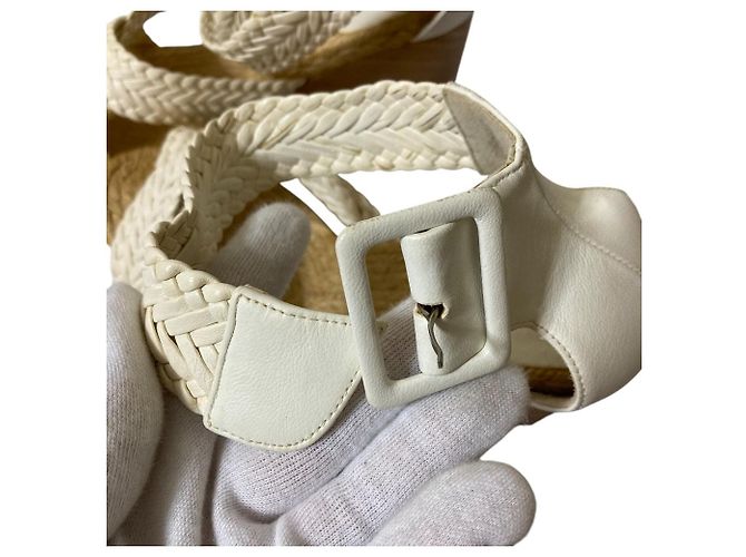 Hermès Leder Wedge Holzsandalen Weiß - Ansicht 15