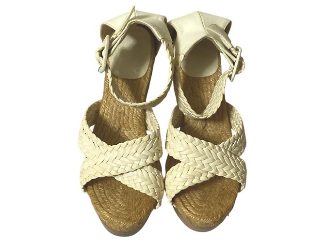 Hermès Leder Wedge Holzsandalen Weiß - Ansicht 2