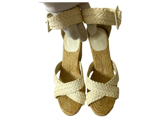 Hermès Leder Wedge Holzsandalen Weiß - Ansicht 3