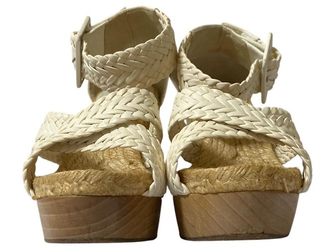 Hermès Leder Wedge Holzsandalen Weiß - Ansicht 4