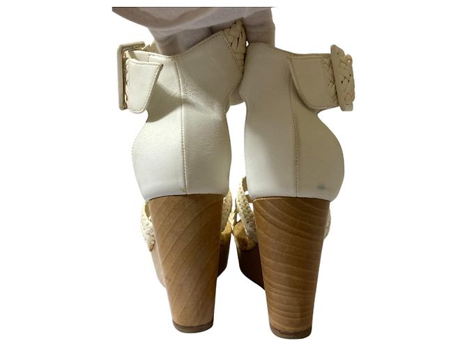 Hermès Leder Wedge Holzsandalen Weiß - Ansicht 5
