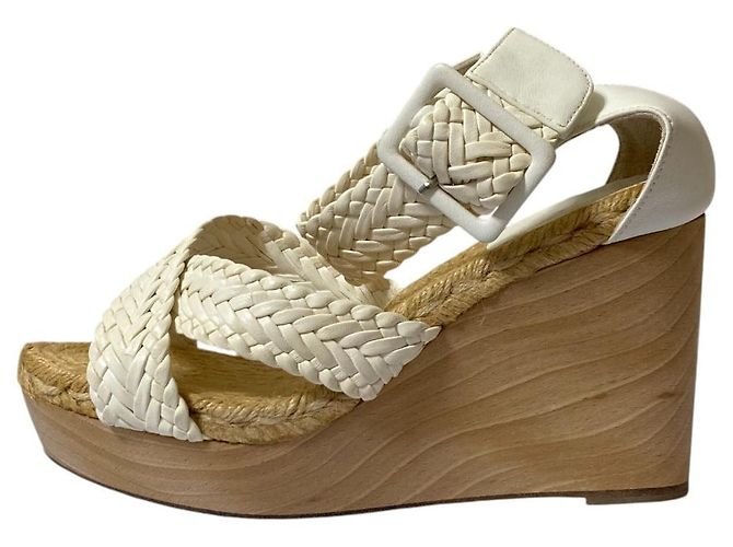 Hermès Leder Wedge Holzsandalen Weiß - Ansicht 6