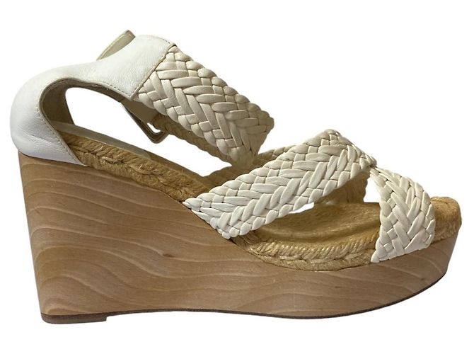 Hermès Leder Wedge Holzsandalen Weiß - Ansicht 7