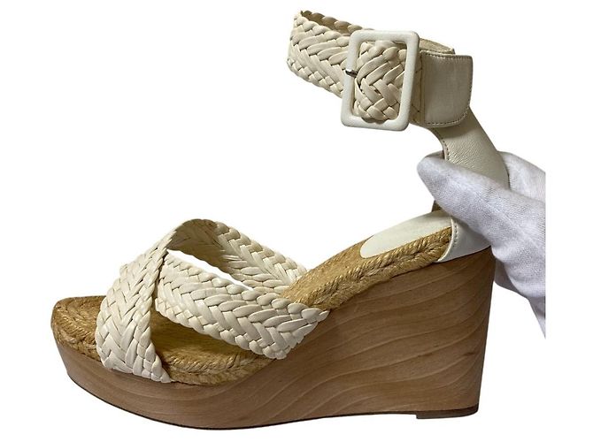 Hermès Leder Wedge Holzsandalen Weiß - Ansicht 8