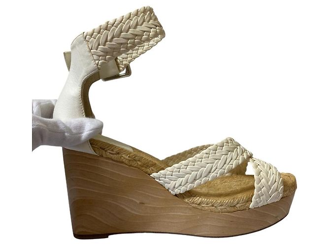 Hermès Leder Wedge Holzsandalen Weiß - Ansicht 9