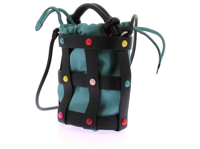 Salvatore Ferragamo Borsa a secchiello in pelle reversibile con pochette verde e arancione Multicolore - vista 6