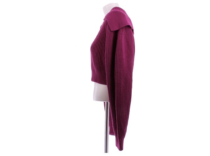 Autre Marque Pullover mit Reißverschluss und V-Ausschnitt aus lila Wolle - Ansicht 4