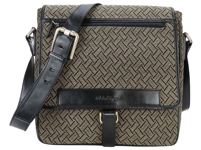 Borsa a Spalla da Uomo Salvatore Ferragamo FB-24 5020 Nero Beige - vista 2