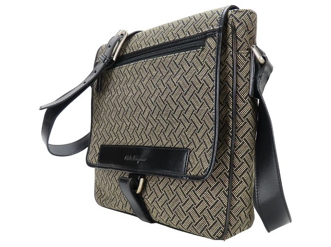 Borsa a Spalla da Uomo Salvatore Ferragamo FB-24 5020 Nero Beige - vista 3