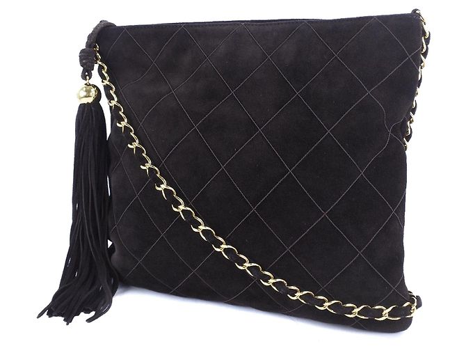 Borsa a tracolla in suede marrone con frange Chanel Marrone scuro - vista 2