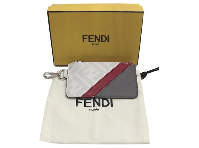 Fendi Zucca Business Card Case Brown White Red - view 5