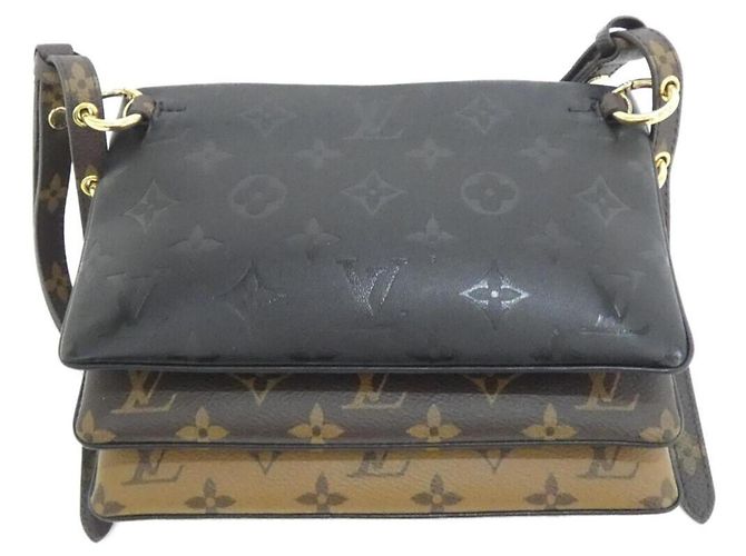 Borsa a Spalla Louis Vuitton Monogram Pochette LV3 M45412 Marrone Nero - vista 2