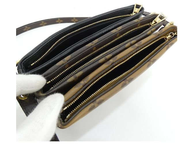 Borsa a Spalla Louis Vuitton Monogram Pochette LV3 M45412 Marrone Nero - vista 7