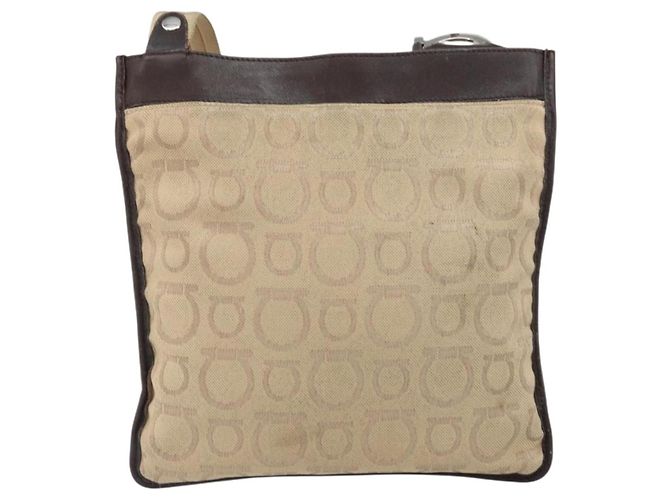 Borsa a Spalla Gancini in Tela Salvatore Ferragamo Beige - vista 2