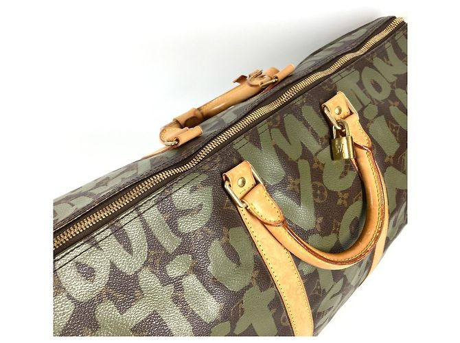 Borsa da viaggio Keepall 50 Monogram Graffiti Louis Vuitton Marrone Cachi - vista 12