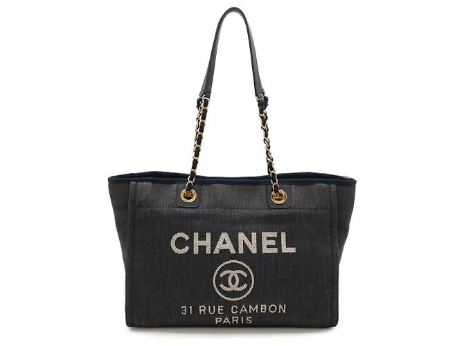 Chanel Deauville Tote MM Medium Tasche Marineblau - Ansicht 2