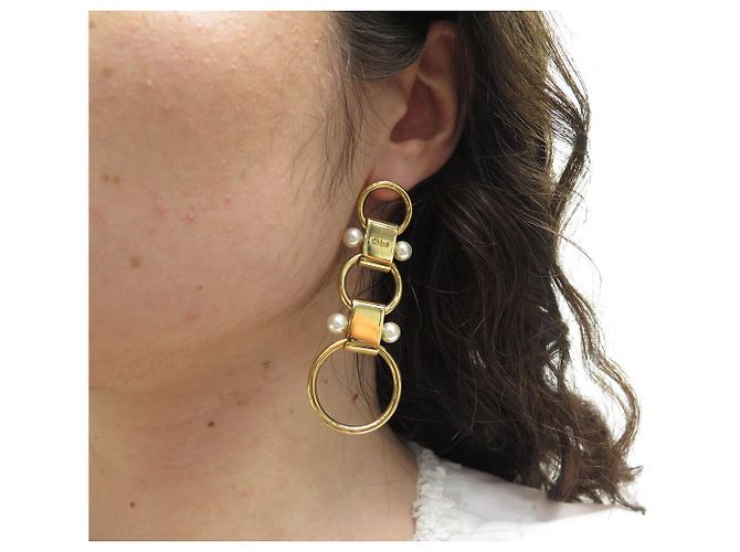 Chloé ARETES CHLOE COLGANTES AROS PERLAS EN METAL DORADO - vista 10