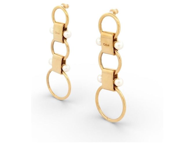 Chloé ARETES CHLOE COLGANTES AROS PERLAS EN METAL DORADO - vista 3