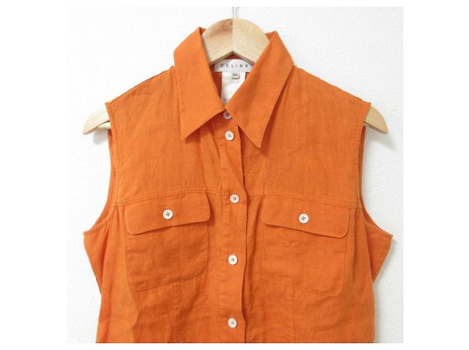 Céline Ärmelloses Pulloverhemd aus 100 % Leinen von Celine Orange - Ansicht 3