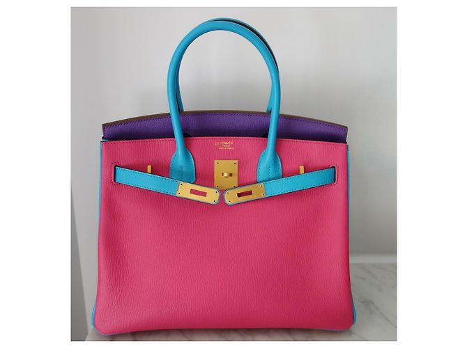 Borsa Hermès Birkin 30 ordine speciale Rosa Blu Multicolore Porpora - vista 11