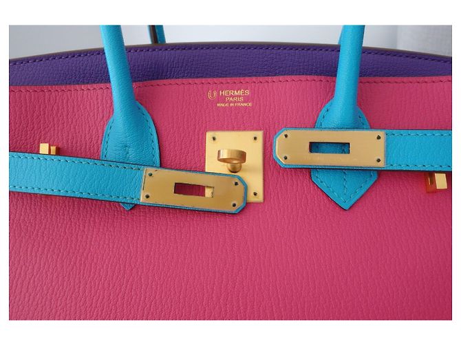 Borsa Hermès Birkin 30 ordine speciale Rosa Blu Multicolore Porpora - vista 12
