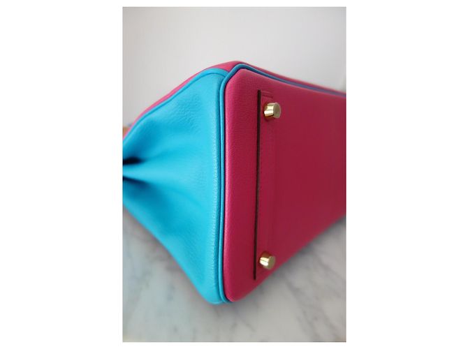 Borsa Hermès Birkin 30 ordine speciale Rosa Blu Multicolore Porpora - vista 14