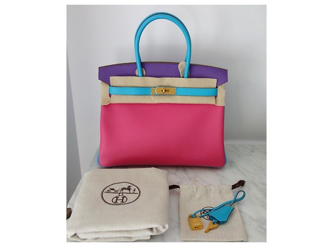 Borsa Hermès Birkin 30 ordine speciale Rosa Blu Multicolore Porpora - vista 2