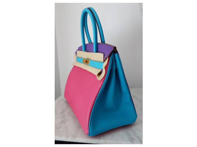 Borsa Hermès Birkin 30 ordine speciale Rosa Blu Multicolore Porpora - vista 4