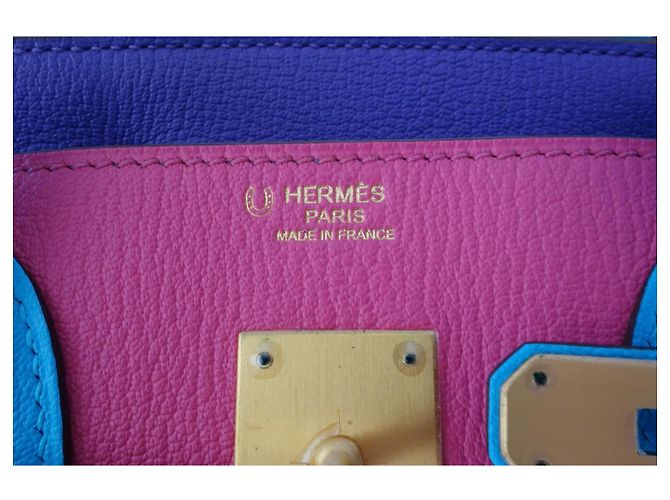 Borsa Hermès Birkin 30 ordine speciale Rosa Blu Multicolore Porpora - vista 9