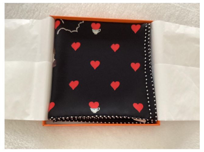 Bufanda de Seda Hermès 70x70 Negro Roja Azul claro - vista 4