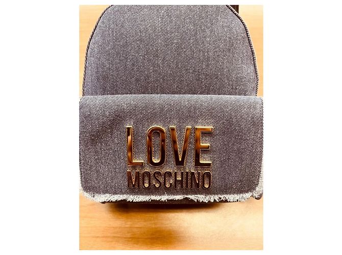 Zaino Love Moschino in denim azzurro e grigio - vista 3
