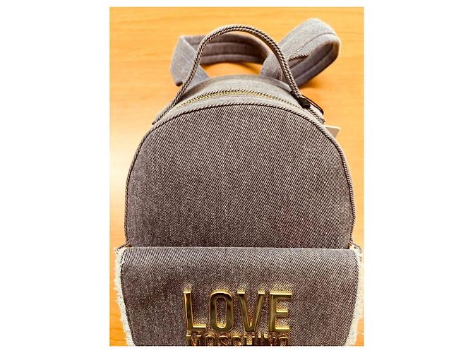 Zaino Love Moschino in denim azzurro e grigio - vista 5