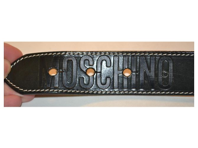 Ceinture Moschino en cuir noir - vue 3