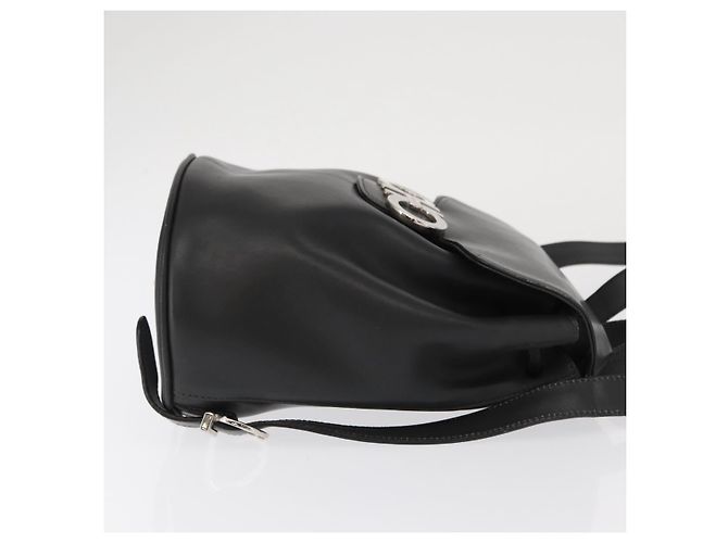 Salvatore Ferragamo Gancini Flap Drawstring Backpack Leather Mini Black - view 3