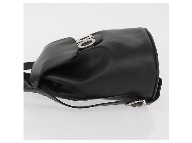 Salvatore Ferragamo Gancini Flap Drawstring Backpack Leather Mini Black - view 4