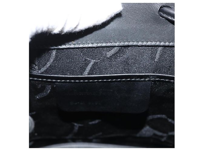 Salvatore Ferragamo Gancini Flap Drawstring Backpack Leather Mini Black - view 6