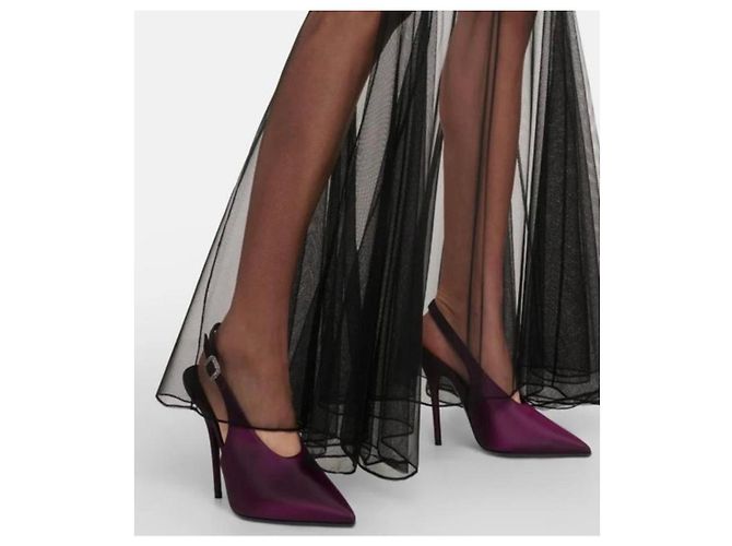 Décolleté Yasmeen Saint Laurent Slingback Seta Viola Porpora - vista 2