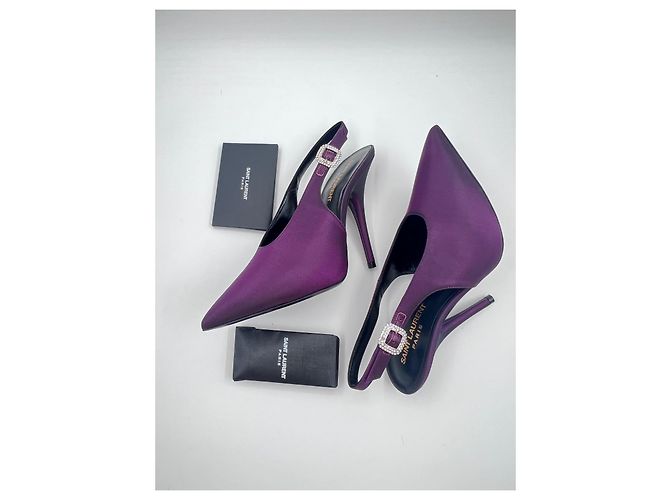Décolleté Yasmeen Saint Laurent Slingback Seta Viola Porpora - vista 3
