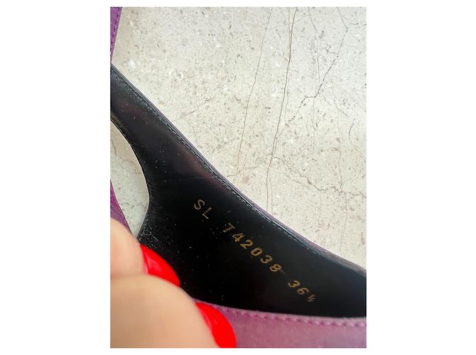 Décolleté Yasmeen Saint Laurent Slingback Seta Viola Porpora - vista 5